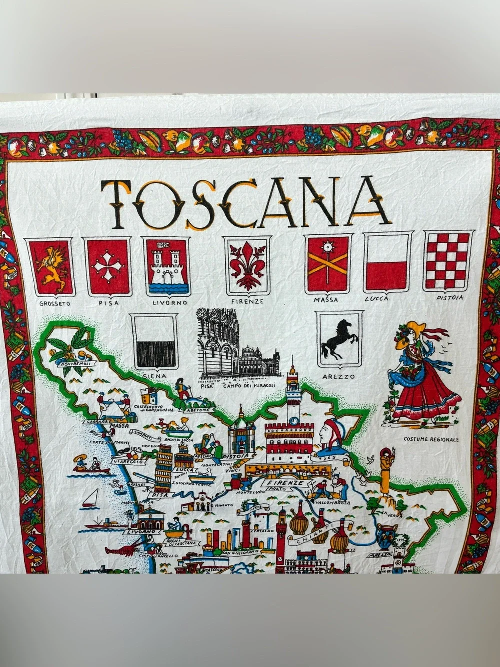 Toscana Illustrated Map Tea Towel - ETRURIA- VINTAGE 🆕 NWOT - Picture 2 of 6